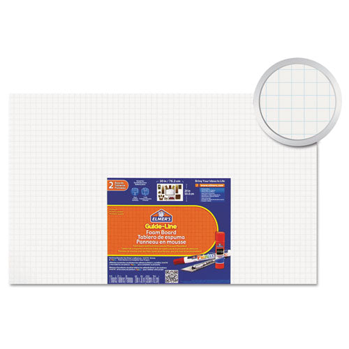 Grid-lined Foam Display Board, Paper-laminated Polystyrene, 30 X 20, White Surface And Core, 2/pack