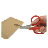 Stainless Steel Office Snips, 7" Long, 1.75" Cut Length, Red Offset Handle