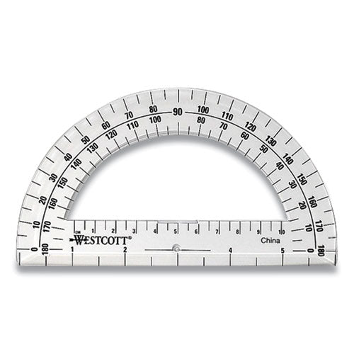 180 Degree Protractor, Plastic, 6" Ruler Edge-180 Degree, Clear