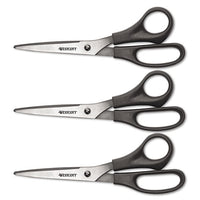 Value Line Stainless Steel Shears, 8" Long, 3.5" Cut Length, Black Offset Handles, 3-pack