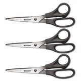 Value Line Stainless Steel Shears, 8" Long, 3.5" Cut Length, Black Offset Handles, 3-pack