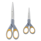 Titanium Bonded Scissors, 5" And 7" Long, 2.25" And 3.5" Cut Lengths, Gray-yellow Straight Handles, 2-pack