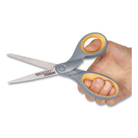 Titanium Bonded Scissors, 8" Long, 3.5" Cut Length, Gray-yellow Straight Handles, 2-pack