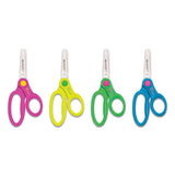 Kids' Scissors With Antimicrobial Protection, Rounded Tip, 5" Long, 2" Cut Length, Assorted Straight Handles, 12-pack