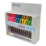 Kids' Scissors With Antimicrobial Protection, Rounded Tip, 5" Long, 2" Cut Length, Assorted Straight Handles, 12-pack