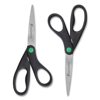 Kleenearth Scissors, 8" Long, 3.25" Cut Length, Black Straight Handles, 2-pack