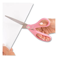 All Purpose Pink Ribbon Scissors, 8" Long, 3.5" Cut Length, Pink Straight Handle