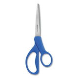 Preferred Line Stainless Steel Scissors, 8" Long, 3.5" Cut Length, Blue Straight Handles, 2-pack