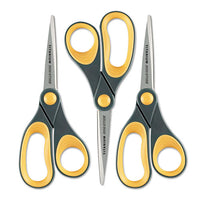 Non-stick Titanium Bonded Scissors, 8" Long, 3.25" Cut Length, Gray-yellow Straight Handles, 3-pack