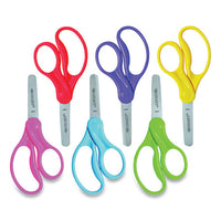 For Kids Scissors, Blunt Tip, 5" Long, 1.75" Cut Length, Assorted Bent Handles, 6-pack