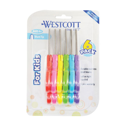 For Kids Scissors, Blunt Tip, 5" Long, 1.75" Cut Length, Assorted Bent Handles, 6-pack