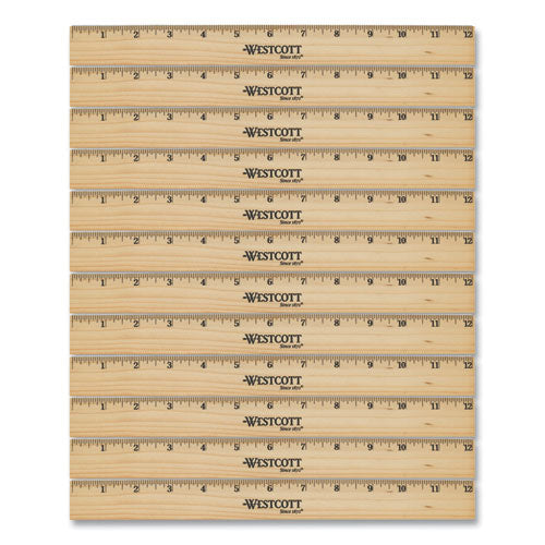 Beveled Wood Ruler, Standard, 12" Long, Natural Hardwood, 12-pack