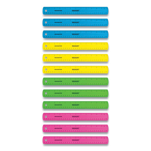 Non-shatter Flexible Ruler, Standard-metric, 12" (30 Cm) Long, Assorted Colors, Plastic, 12-box