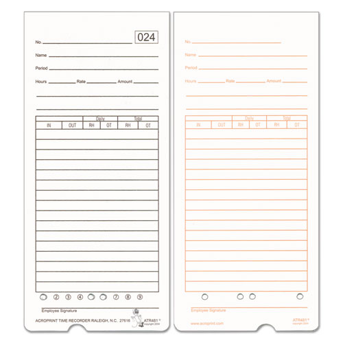 Time Card For Atr480 Totalizing Electronic Time Clock, 7 1-2 X 3.35, 50 Per Pack