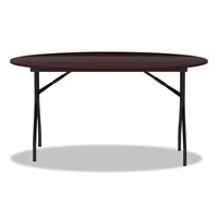 Round Wood Folding Table, 59 Dia X 29 1-8h, Mahogany