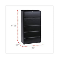 Lateral File, 5 Legal-letter-a4-a5-size File Drawers, Black, 36" X 18" X 64.25"