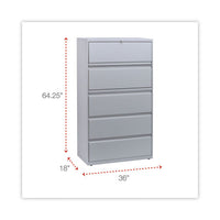Lateral File, 5 Legal-letter-a4-a5-size File Drawers, Light Gray, 36" X 18" X 64.25"