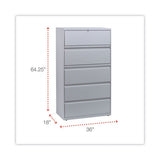 Lateral File, 5 Legal-letter-a4-a5-size File Drawers, Light Gray, 36" X 18" X 64.25"