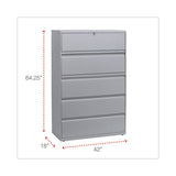 Lateral File, 5 Legal-letter-a4-a5-size File Drawers, 1 Roll-out Posting Shelf, Light Gray, 42" X 18" X 64.25"