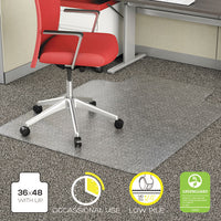 Occasional Use Studded Chair Mat For Flat Pile Carpet, 45 X 53, Wide Lipped, Clear