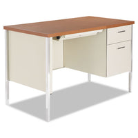 Single Pedestal Steel Desk, Metal Desk, 45.25w X 24d X 29.5h, Cherry-putty