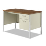 Single Pedestal Steel Desk, Metal Desk, 45.25w X 24d X 29.5h, Cherry-putty