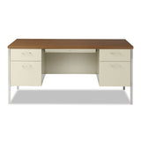 Double Pedestal Steel Desk, Metal Desk, 60w X 30d X 29.5h, Cherry-putty