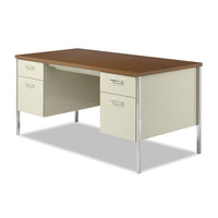 Double Pedestal Steel Desk, Metal Desk, 60w X 30d X 29.5h, Cherry-putty