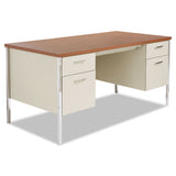 Double Pedestal Steel Desk, Metal Desk, 60w X 30d X 29.5h, Cherry-putty