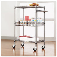 Three-tier Wire Cart With Basket, 28w X 16d X 39h, Black Anthracite