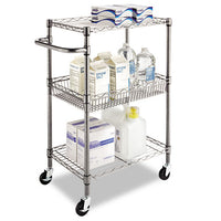 Three-tier Wire Cart With Basket, 28w X 16d X 39h, Black Anthracite