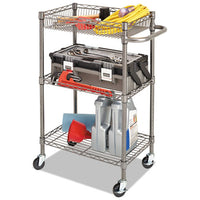 Three-tier Wire Cart With Basket, 28w X 16d X 39h, Black Anthracite