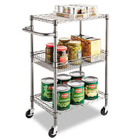 Three-tier Wire Cart With Basket, 28w X 16d X 39h, Black Anthracite