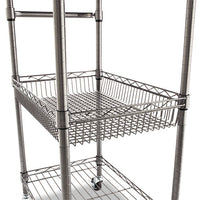 Three-tier Wire Cart With Basket, 28w X 16d X 39h, Black Anthracite