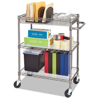 Three-tier Wire Cart With Basket, 28w X 16d X 39h, Black Anthracite