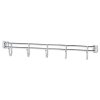 Hook Bars For Wire Shelving, Five Hooks, 24" Deep, Silver, 2 Bars-pack