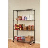 Nsf Certified 4-shelf Wire Shelving Kit With Casters, 48w X 18d X 72h, Black Anthracite