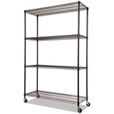 Nsf Certified 4-shelf Wire Shelving Kit With Casters, 48w X 18d X 72h, Black