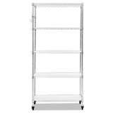 5-shelf Wire Shelving Kit With Casters And Shelf Liners, 36w X 18d X 72h, Silver