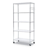 5-shelf Wire Shelving Kit With Casters And Shelf Liners, 36w X 18d X 72h, Silver