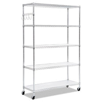 5-shelf Wire Shelving Kit With Casters And Shelf Liners, 48w X 18d X 72h, Silver