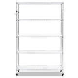 5-shelf Wire Shelving Kit With Casters And Shelf Liners, 48w X 18d X 72h, Silver