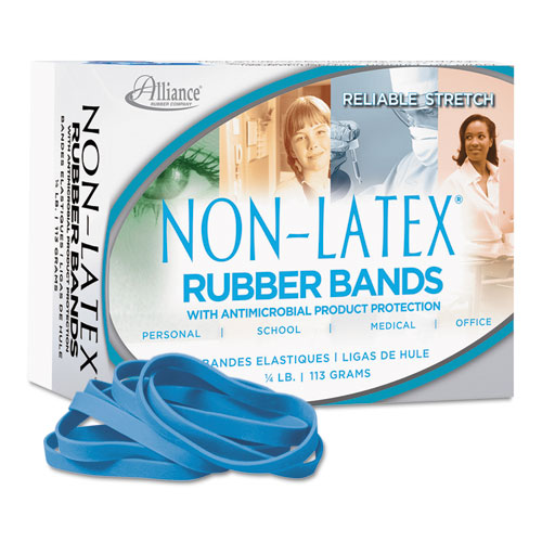 Antimicrobial Non-latex Rubber Bands, Size 64, 0.04" Gauge, Cyan Blue, 4 Oz Box, 95-box