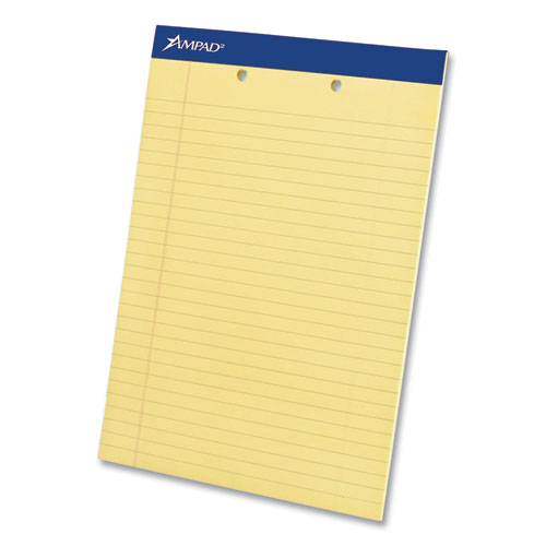 Perforated Writing Pads,wide-legal Rule, Canary Sheets, 2-hole Top Punched, 8.5 X 11.75, 50 Sheets, Dozen