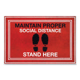 Message Floor Mats, 24 X 36, Red-black, "maintain Social Distance Stand Here"