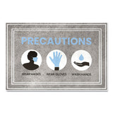 Message Floor Mats, 24 X 36, Gray-blue, "precautions Wear Masks Wear Gloves Wash Hands"