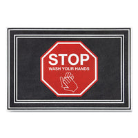 Message Floor Mats, 24 X 36, Charcoal-red, "stop Wash Your Hands"
