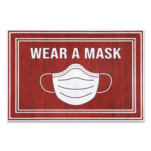 Message Floor Mats, 24 X 36, Red-white, "wear A Mask"