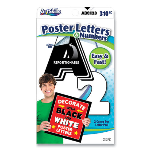 Black And White Poster Letters And Numbers, 10" H, 310-pack