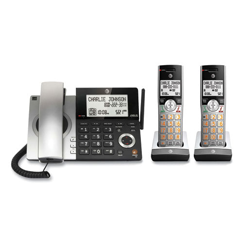 Cl84207 Corded-cordless Phone, Corded Base Station And 2 Additional Hansets, Black-silver